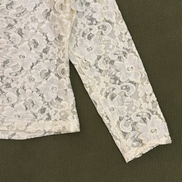 White Lace Mock Neck Button Up Blouse - Picture 14 of 15